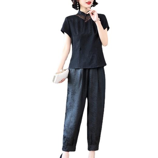 Ａ27977两件套夏桑蚕丝刺绣阔太太衬衣阔腿裤妈妈装时尚休闲套装 商品图4