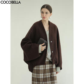 COCOBELLA蝙蝠袖毛呢外套秋冬水波纹质感斗篷呢子大衣WL3222