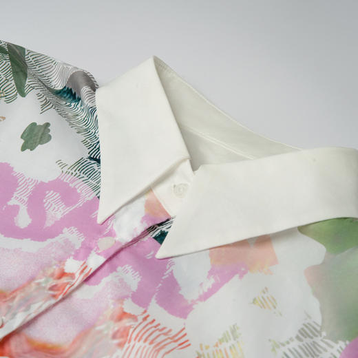 谜底花色衬衫长袖女士2025秋季新款复古风拼接修身衬衣257MC7788 商品图3