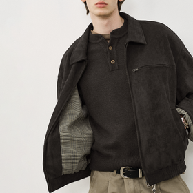 714street美式麂皮绒底特律夹克男2025秋冬款老钱风穿搭工装外套