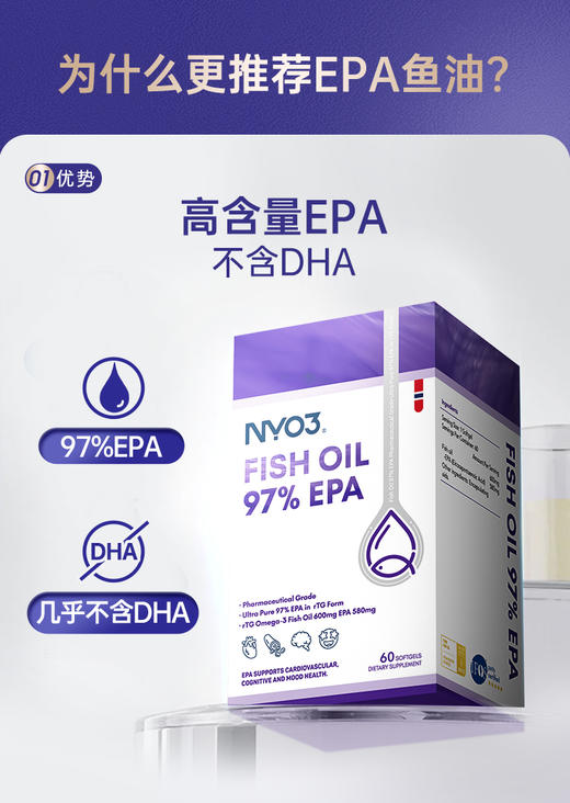 NYO3诺威佳官方旗舰店97%高EPA纯度深海鱼油胶囊60粒 商品图1