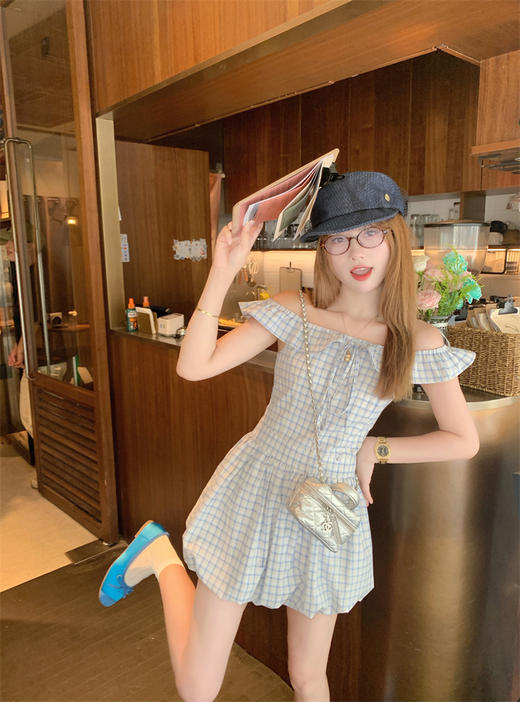 <曾小咸推荐>现货秒杀！卖完不补 ！微信打折价！蓝色格纹木耳边花苞连衣裙 日常199.99 立减100 秒杀99.99！ 商品图10