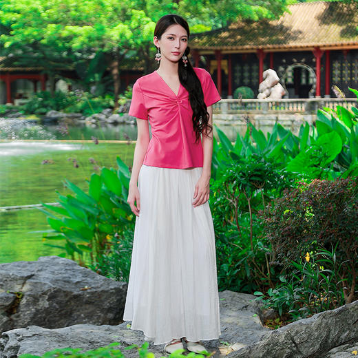 【夏季新品T恤】虹裳蝶褶修身短袖上衣 | 现货加急发 商品图3