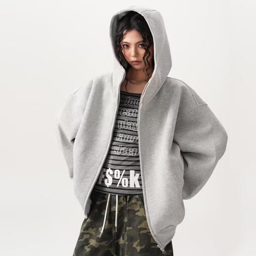 【美式潮双拉链❗重磅连帽卫衣】秋季新款美式高街廓形，空气层开衫卫衣，男女秋冬加绒加厚设计感，连帽情侣外套L 商品图1