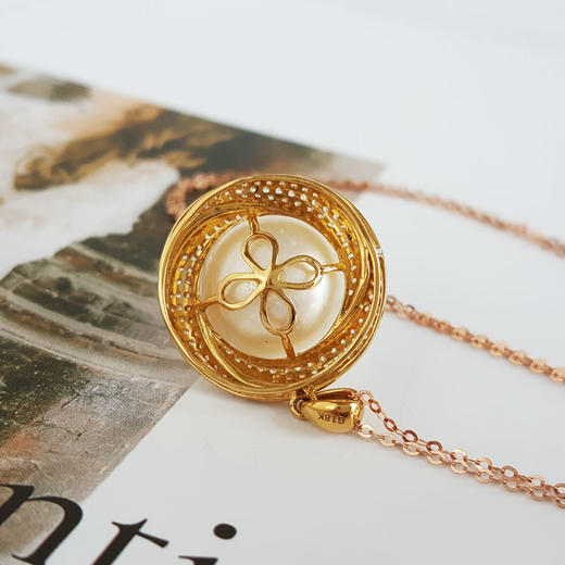 【天然正品】AU750黄金镶天然近完美约13MM澳白海水珍珠吊坠项链 030825XY22 现售价：7880 商品图4