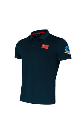 短袖POLO衫-CoolMax酷麦克斯-刺绣红旗和TBM八字作训徽章-藏蓝色