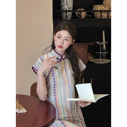 ＬＳＢ3890古法旗袍全开襟竖条纹绝美新中式2025夏季新款文艺复古少女年轻款 商品图2