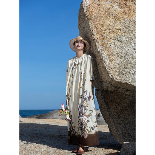 牧衣游原创印花100支进口比马棉连衣裙新款轻薄文艺宽松长裙 云织 商品图2