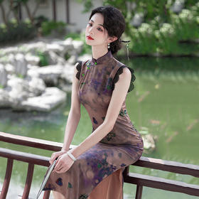 SC21780紫色显瘦国风新中式长款改良旗袍2025新款少女老上海复古修身夏季