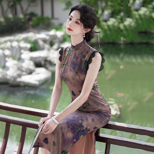 SC21780紫色显瘦国风新中式长款改良旗袍2025新款少女老上海复古修身夏季 商品图0