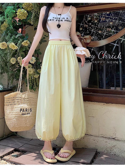 蕾丝镂空花苞阔腿裤 蕾丝花边设计感灯笼裤女2025新款高腰显瘦显高阔腿裤小个子九分裤 商品图4