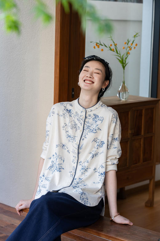 牧衣游原创 印花纯棉短外套柔软舒适素雅文艺百搭开衫 青花故梦 商品图5