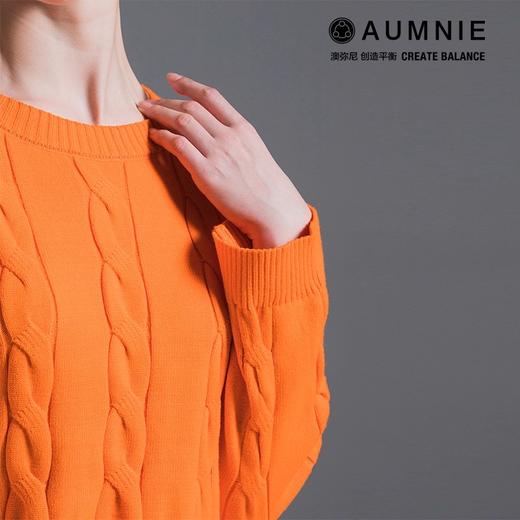 AUMNIE澳弥尼亮橘绞花针织毛衣卫衣宽松毛圈针织长袖运动瑜伽休闲 商品图3