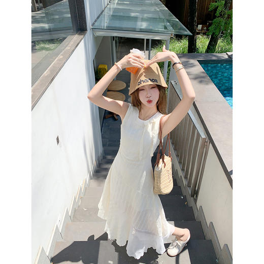 <曾小咸推荐>法式蝴蝶结杏色无袖连衣裙女长裙 商品图0