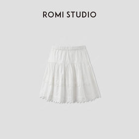 ROMI STUDIO100%长绒棉双层裁片绣花A字高腰松紧半裙RWCSXL3474