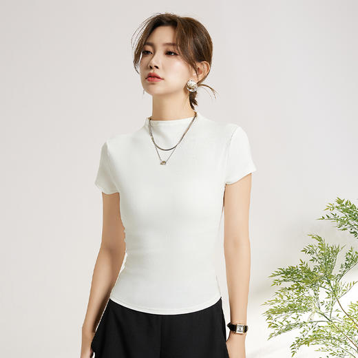 爱帝女士桑蚕丝时尚收腰短T罗纹修身收腰短袖衫 商品图7