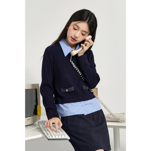 【特惠不退货】诗凡黎老钱风撞色拼接针织衫2025春新款女3G2130301 商品图2