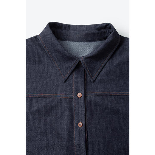 【商场同款】诗凡黎藏青翻领牛仔衬衫2025春新款衬衣女3G2120981 商品图2