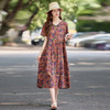 复古印花短袖棉麻连衣裙，优雅显瘦气质洋气减龄裙子HR-YWL1956 商品缩略图1