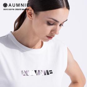 AUMNIE澳弥尼条形LOGO高低背心瑜伽运动健身显瘦高强度上衣