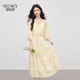 【08/06新品】熙世界法式浪漫蝴蝶绣花连衣裙女早秋2025年新款贝壳圆领收腰裙子