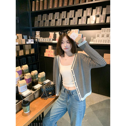 【149元任选2件】现货！宽松条纹V领针织开衫 商品图4