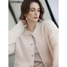 COCOBELLA温柔通勤仿牦牛绒裸领毛衣质感水晶扣针织衫MZ3151