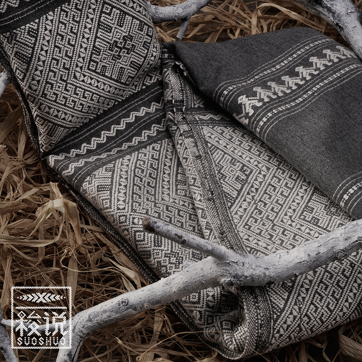 【梭说】 素.素心 纯手工限量设计围巾侗族传统织锦工艺 纯棉