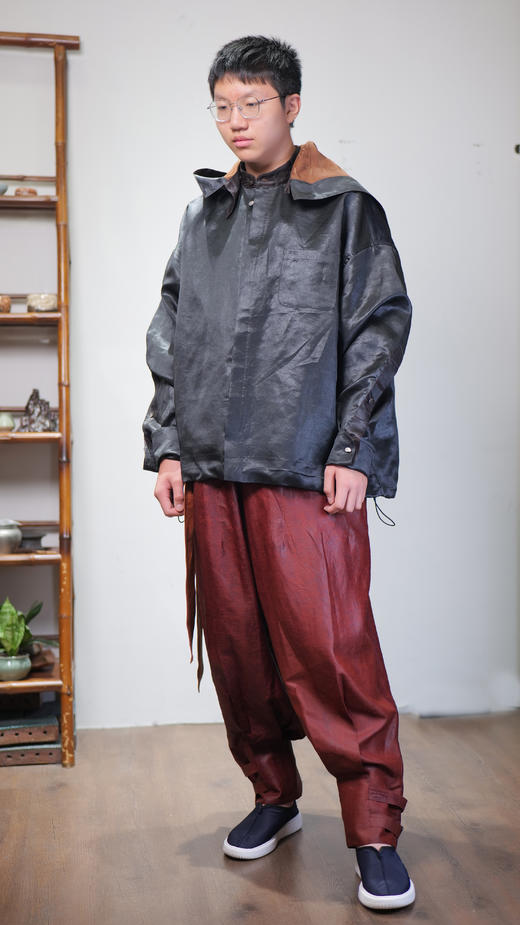 漫物记素平缎香云纱拼布连帽外套M286 商品图1