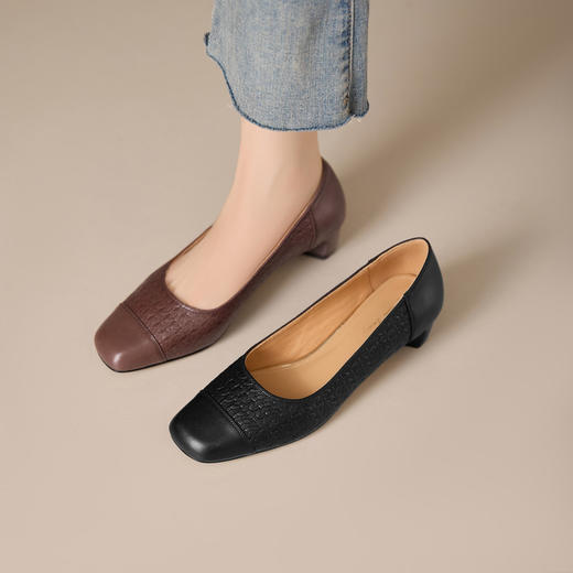 【预售5天】百搭好穿经典方头复古简约浅口中跟单鞋女MBJR&6945 商品图4
