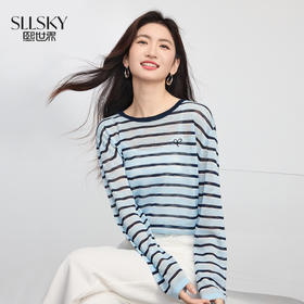 【08/06新品】熙世界航海系条纹针织衫女早秋薄款2025新款宽松慵懒长袖圆领上衣