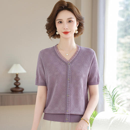 W086-8926-78-138年轻妈妈夏装冰丝短袖T恤小衫2025新款中老年女洋气减龄针织上衣 商品图0