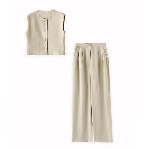 「高货wl」全新升级【铂金会员367/天猫499/差价132】(99315)洛诗琳夏季气质无袖马甲上衣时尚老钱风阔腿裤两件套女 商品图4