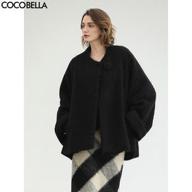 COCOBELLA通勤仿羊驼长绒大衣休闲马海毛斗篷毛呢外套WL3218