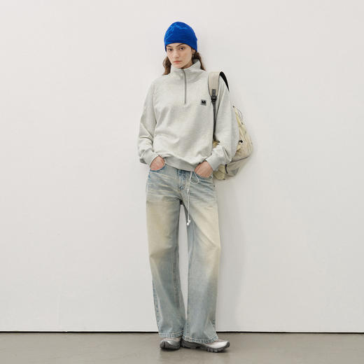 714street美式宽松落肩半拉链卫衣男2025秋冬国潮抓绒情侣款上衣 商品图3