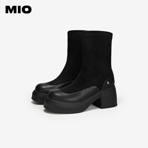 MIO米奥弹力靴袜靴圆头高跟增高厚底瘦瘦靴短靴女靴M255625039 商品图2