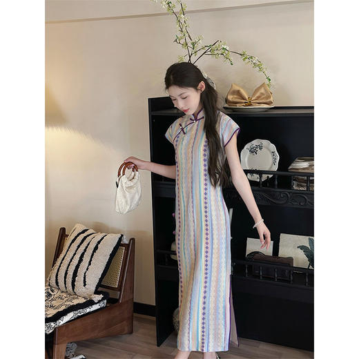 ＬＳＢ3890古法旗袍全开襟竖条纹绝美新中式2025夏季新款文艺复古少女年轻款 商品图4