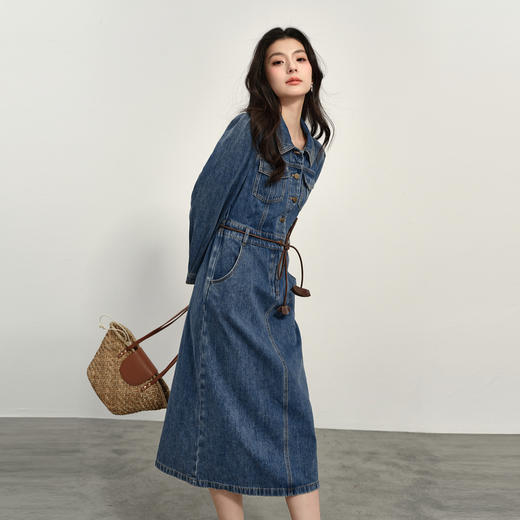 【商场同款】诗凡黎翻领牛仔连衣裙2025春新款长裙女3G3290611 商品图1
