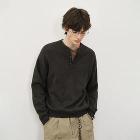 714street复古亨利领黑色毛衣男2025秋冬新款亲肤挺括合身针织衫