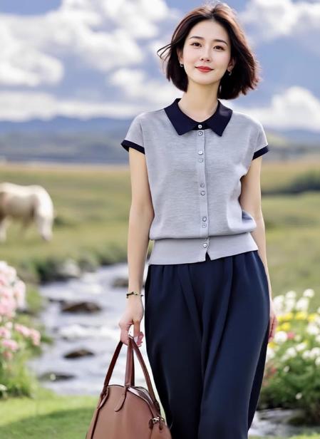 （预售8天发货）轻熟优雅冰丝针织衫上衣，九分阔腿裤套装LJX-536 商品图1