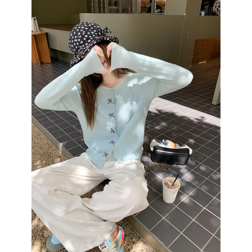 <曾小咸推荐>韩系甜美风蝴蝶结长袖针织开衫 商品图0