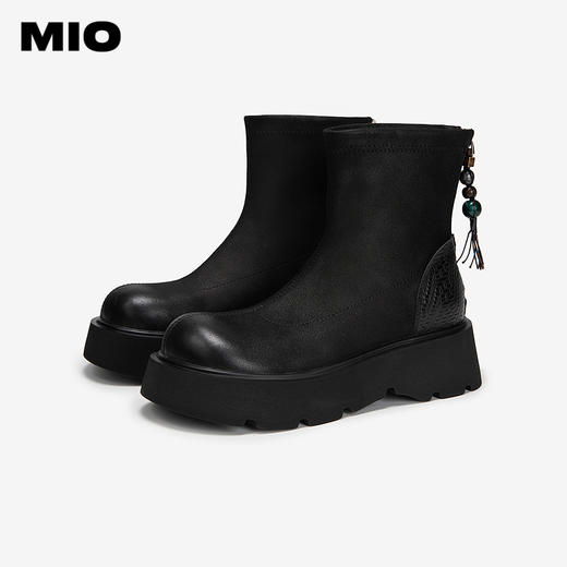 MIO米奥弹力靴圆头厚底中筒袜靴瘦瘦靴时尚百搭女靴M255625096 商品图2