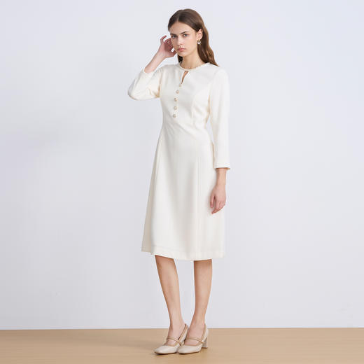 EITIE爱特爱气质法式优雅珍珠极简收腰白色连衣裙2025早秋新款C2507858 商品图3