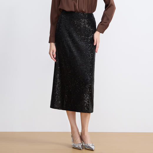 【亮片半身裙】EITIE爱特爱气质优雅复古显瘦直筒过膝2025秋新款半身群C2506806 商品图2