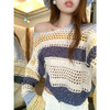 【129元任选2件】现货！韩系慵懒镂空钩花条纹针织衫 商品缩略图1