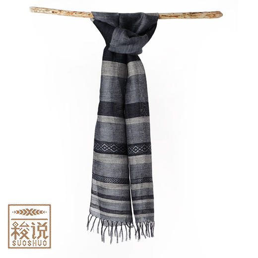 【梭说】限量蓝.隐山纯手工围巾撞色亚麻侗族传统织锦工艺春秋款 商品图2