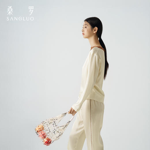 梦幻蕾丝』桑罗不对称斜领套装100%桑蚕丝长袖家居服女可外穿 商品图4
