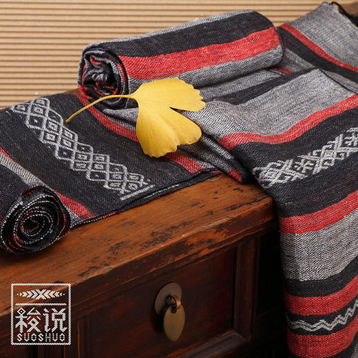 【梭说】限量 木.今昔 纯手工撞色亚麻围巾 侗族传统织锦工艺 商品图0