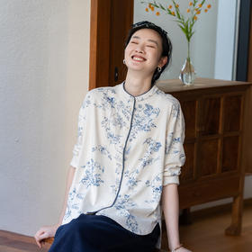 牧衣游原创 印花纯棉短外套柔软舒适素雅文艺百搭开衫 青花故梦