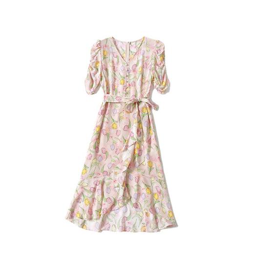 「高货kbnq」全新升级【铂金会员441/天猫599/差价158】(14324)洛诗琳新款法式优雅印花真丝裙2025夏季收腰显瘦连衣裙 商品图4